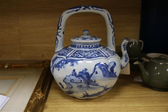 Two Chinese blue and white teapots tallest 23cm